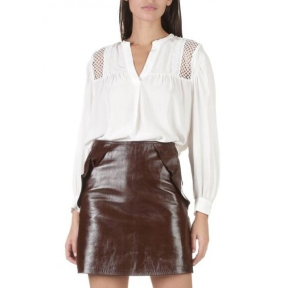 NWOT Sandro brown leather ruffle accent mini skirt, M - Picture 7 of 14